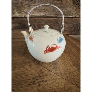 Vintage YY Yonemoto Crab Design Gold Hand Painted Porcelain Teapot. Beach